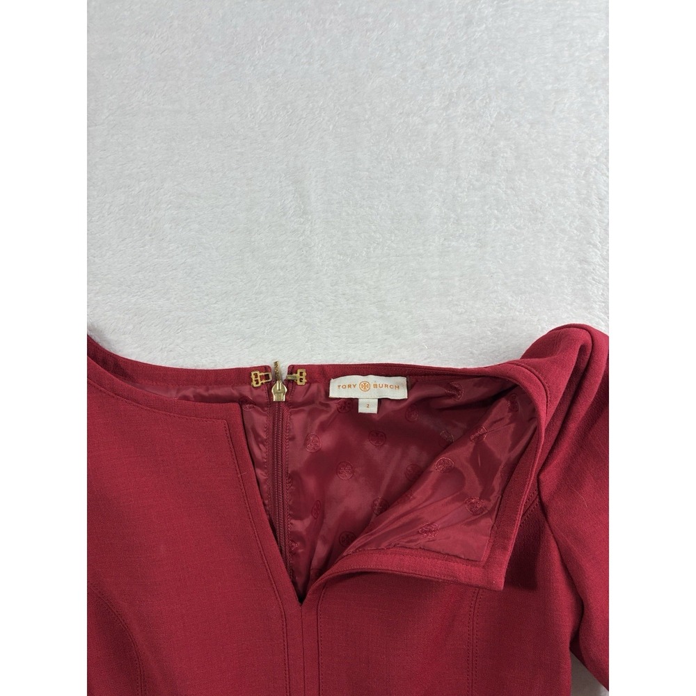 Tory Burch Lydia Sheath Dress Womens 2 Red V-Neck Short Sleeve Work Office Midi - Picture 3 of 11